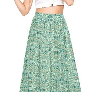 Green A-Line Maxi Skirt with Smocked Detail
